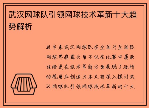 武汉网球队引领网球技术革新十大趋势解析