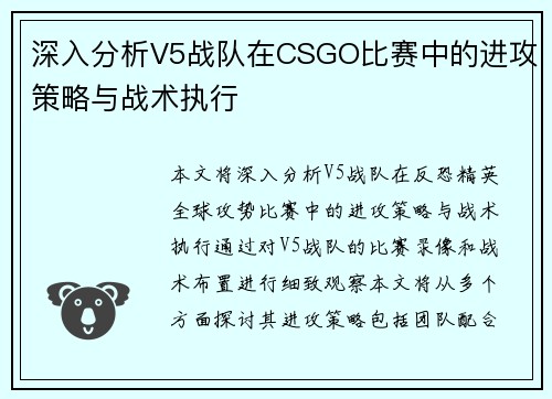 深入分析V5战队在CSGO比赛中的进攻策略与战术执行